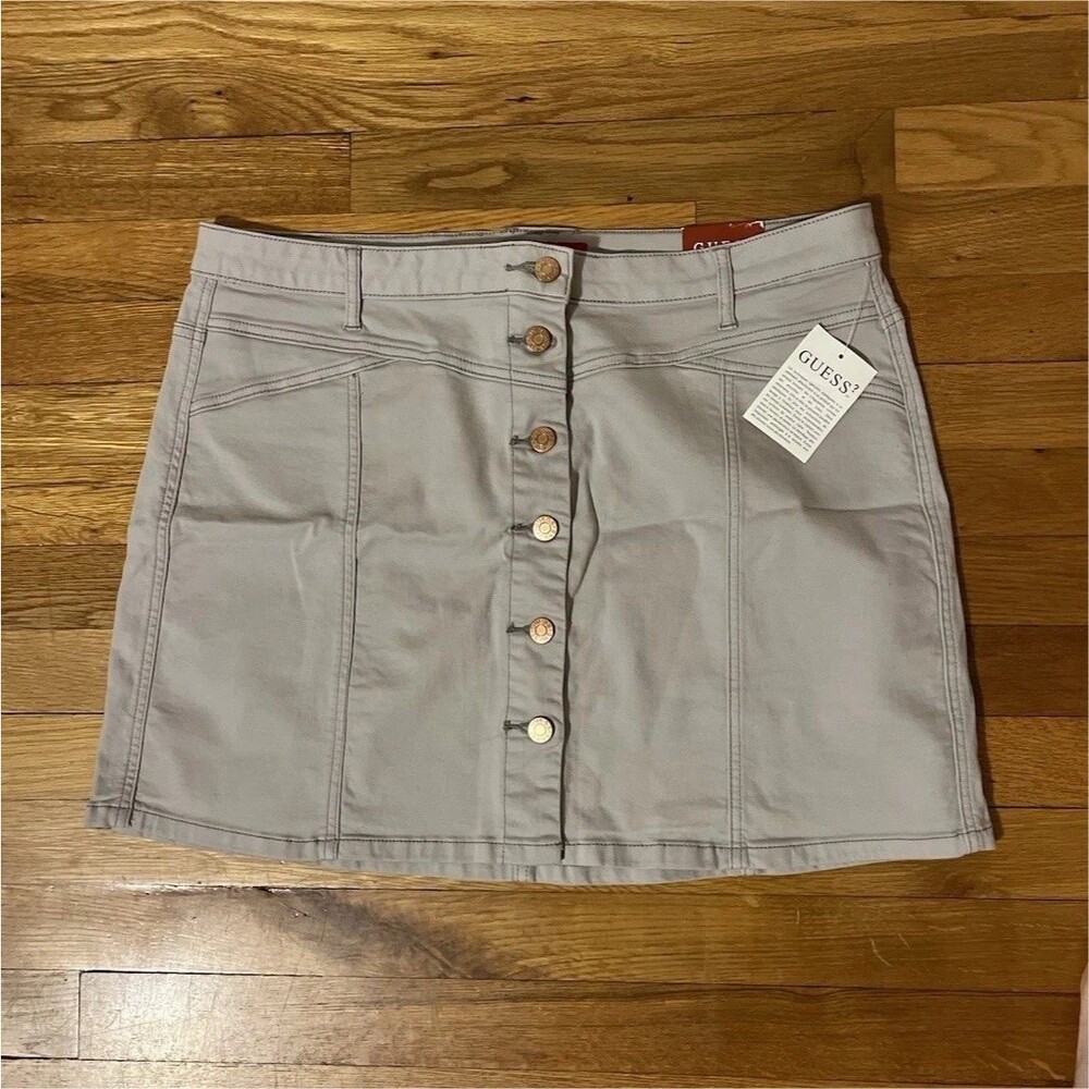 GUESS Women’s Gray Denim Mini Skirt Button Front Solid Regular XL